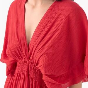 Rome & Juliet| NEW Orange/Red Chiffon Butterfly Sleeve Deep-V Dress Sz M w/Tags